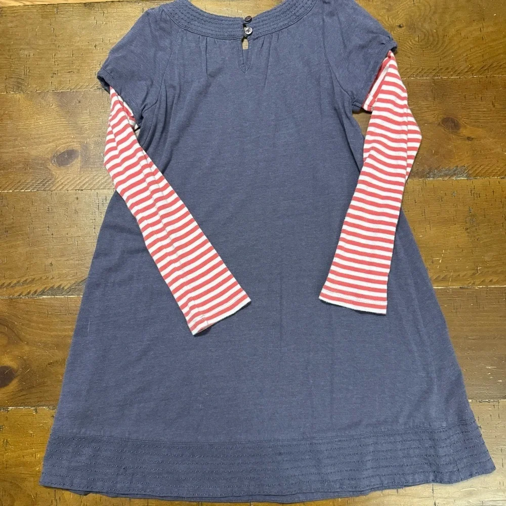 Mini Boden Blue Dress with Red Striped Sleeves